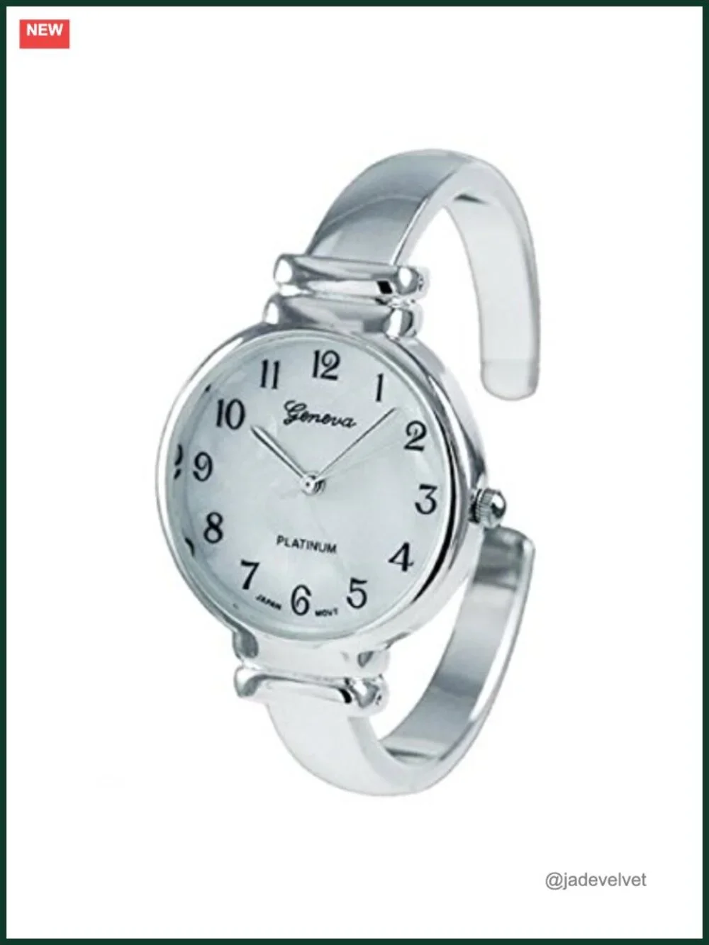 Mother of Pearl Metal Cuff Watch Silver Tone Japanese Quartz